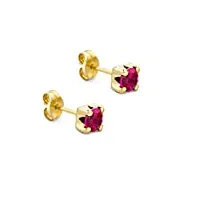 orovi bijoux femmes boucles d'oreilles rondes avec pierre précieuse rubis rouge clous d'oreilles en or jaune 9 carat / 375 or