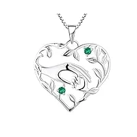yl collier maman 925 argent maman tenir la main de l'enfant pendentif collier cadeaux pour maman (vert)