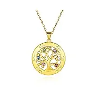 custom4u collier argent 925 personnalisé 4 prénoms pour femme pendentif arbre de vie plaqué or