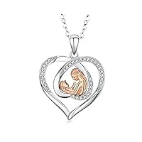 odinstone mère tenant l'enfant collier femme en argent sterling 925 pendentif coeur, je t'aime maman collier cadeau fête des mères bijoux zircone cubique mères anniversaire cadeau