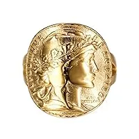 bobijoo jewelry - bague femme chevalière cintrée marianne pièce 20 francs louis napoléon or doré plaqué - 66 (11 us)