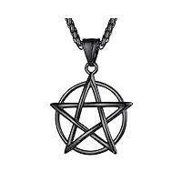 faithheart pendentif pentacle de protection en noir,collier wicca talisman pentagramme en acier inoxydable-bijoux amulette porte bonheur pour hommes et femmes