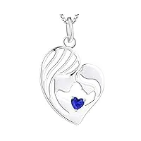 yl mère et fille collier 925 argent spinelle bleu coeur pendentif collier cadeaux pour maman femme, 45-48 cm