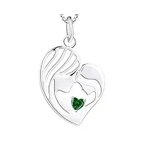 yl mère et fille collier 925 argent vert zircon cubique coeur pendentif collier cadeaux pour maman femmes, 45-48 cm