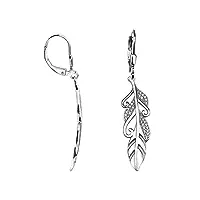 sofia milani - boucles d'oreilles pour femmes en argent 925 - avec pierre de zircon - boucles d'oreilles dangle avec motif en forme de plume aile ange - 20792