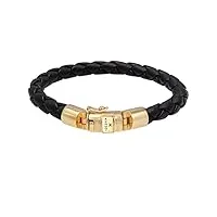 kuzzoi bracelet en cuir véritable tressé noir pour homme avec fermoir massif en argent sterling 925 plaqué or, 19 centimeters, cuir