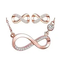 ensembles de bijoux en argent 925, or rose collier symbole de l'infini, boucles d'oreilles mignons, zircon incrusté, bijoux pour femme fille, cadeau de noël et anniversaire