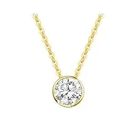 solide or jaune 585/1000 et moissanite 6.5mm-diamètre 1 carat ronde pendentif collier bijoux pour femme filles - chaîne ajustable: 40 + 5 cm
