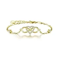 blinggem bracelet pour femme en argent 925/1000 avec oxyde de zirconium rond gourmette infini coeur amour ensemble pour toujours cadeau pour fille dame (or jaune)