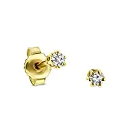 miore boucles d'oreilles pour femmes clous d'oreilles ronds avec diamant solitaire 0.12 ct en or jaune 14 carat /585 or, bijoux