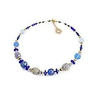 venezia classica - collier pour femme col rond avec perles en verre de murano original, collection diana, bleu avec feuille d'or 24 carats, fabriqué en italie certifié, verre, or, perles