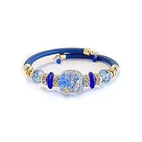 venezia classica - bracelet pour femme avec perles en verre de murano original et véritable cuir toscane, collection diana, avec feuille en or 24 carats, fabriqué en italie bleu
