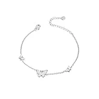 winnicaca bracelet de cheville en argent sterling s925 avec papillon, or rose/opale blanche, bijoux pour femmes et filles, 9 inch, argent sterling, opale synthétique