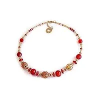 venezia classica - collier pour femme col rond avec perles en verre de murano original, collection diana, rouge avec feuille d'or 24 carats, fabriqué en italie certifié, verre