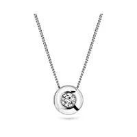 miore collier pour femmes collier avec pendentif diamant solitaire 0.08 ct chaîne en or blanc 18 carat /750 or, bijoux