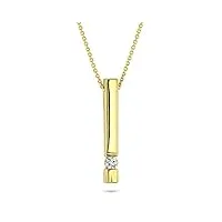 miore collier pour femmes collier avec pendentif barre et diamant solitaire 0.07 ct chaîne en or jaune 9 carat /375 or, bijoux longueur 42 cm