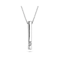 miore collier pour femmes collier avec pendentif barre et diamant solitaire 0.07 ct chaîne en or blanc 9 carat /375 or, bijoux longueur 42 cm