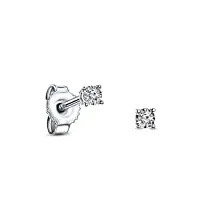 miore boucles d'oreilles pour femmes clous d'oreilles ronds avec diamant solitaire 0.05 ct en or blanc 9 carat /375 or, bijoux