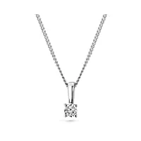 miore collier pour femmes collier avec pendentif diamant solitaire 0.03 ct chaîne en or blanc 9 carat /375 or, bijoux longueur 45 cm