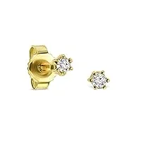 miore boucles d'oreilles pour femmes clous d'oreilles ronds avec diamant solitaire 0.06 ct en or jaune 9 carat /375 or, bijoux