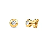 miore boucles d'oreilles pour femmes clous d'oreilles ronds avec diamant solitaire 0.15 ct en or jaune 9 carat /375 or, bijoux