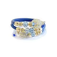 venezia classica - bracelet pour femme avec perles en verre de murano original et cuir véritable toscane, collection diana, modèle contrarie, avec feuille en or 24 carats, fabriqué en italie