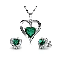 dephini - parure de bijoux verte – collier vert et boucles d'oreilles vertes – clous en argent sterling 925 et pierre de naissance