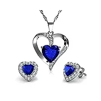 dephini - parure de bijoux bleue – collier bleu et boucles d'oreilles bleues – clous en argent sterling 925 et pierre de naissance