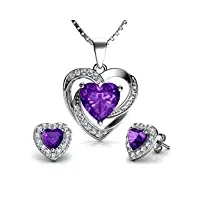 dephini - parure de bijoux violette – collier violet et boucles d'oreilles violettes – clous en argent sterling 925 et pierre de naissance