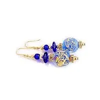 venezia classica - boucles d'oreilles pour femme avec perles en verre de murano originale, collection diana, avec feuille en or 24 carats, fabriquée en italie bleu