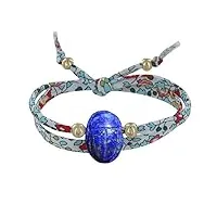 les poulettes bijoux - bracelet double tour lien liberty talisman scarabée en lapis lazuli et perles plaqué or