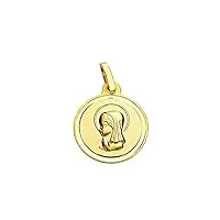 médaille pendentif gold 18k virgin girl 16 mm. lisa bevel - personnalisable - enregistrement inclus dans le prix