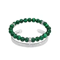 kuzzoi bracelet bouddha pour homme composé d'un bracelet élastique en malachite avec perles en argent et un bracelet ouvert en argent sterling 925 oxydé, longueur 19-21 cm, 0205122620, 23 centimeters,