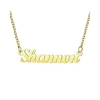 u7 collier femme prénom shannon plaqué or chaîne fine ajustable dorée 45cm/1.5mm bijou cadeau parfait