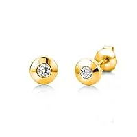 miore boucles d'oreilles pour femmes clous d'oreilles ronds avec diamant solitaire 0.08 ct en or jaune 14 carat /585 or, bijoux