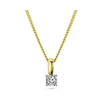 miore collier pour femmes collier avec pendentif diamant solitaire 0.04 ct chaîne en or jaune 9 carat /375 or, bijoux longueur 45 cm