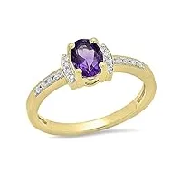 bague femme 9 ct or jaune ovale coupe amethyst & rond diamants