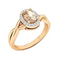 joyara bague femme 9 ct or rose 7x5 mm ovale morganite & rond diamants