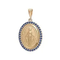 holyart pendentif médaille miraculeuse or jaune 18k strass bleu 3,4 gr