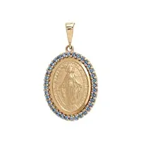 holyart pendentif médaille miraculeuse or 18k strass bleu 3,5 gr