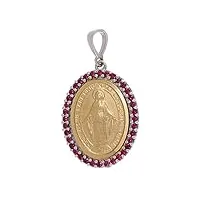 holyart pendentif médaille miraculeuse strass rouge or bicolore 18k 3,4 gr