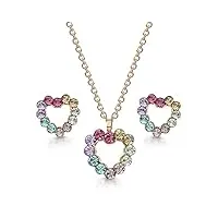 amberta parure de collier et boucles d'oreilles en forme de coeur pour femme en argent sterling 925 avec cristal de lumini: couleur multicouleur