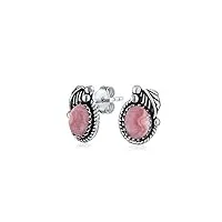 gemmes de style amérindien rhodochrosite rose collier ovale feuille bordée de corde boucles d'oreilles western pour femmes argent 925 oxydé