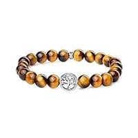 bracelet pierre naturelle femme, bracelet oeil de tigre de 8 mm, bracelet amitié arbre de vie avec argent 925/1000 arbre de vie charm