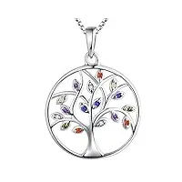 yl collier arbre de vie pour femme 925 argent multicolore zircone cubique collier pendentif arbre généalogique pour femme