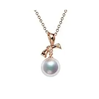 anazoz collier or rose 18 carats, pendentif nœuds papillons, perle d'akoya naturelle et diamant, série bijoux fine
