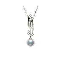 anazoz collier or blanc 18 carats, pendentif Étoile filante diamant, perle d'akoya naturelle, série bijoux fine