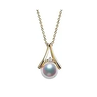 anazoz collier or 18 carats, pendentif triangle, perle de akoya eau de mer naturelle et diamant, série bijoux fine