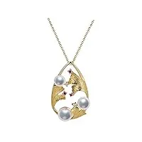 anazoz collier or 18 carats, pendentif rose saphir perle d'akoya naturelle et diamant, série bijoux fine