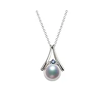 anazoz collier or blanc 18 carats, pendentif triangle, perle de akoya eau de mer naturelle et saphir, série bijoux fine